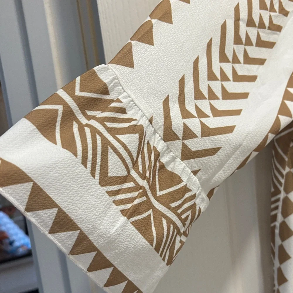 Silk & Salt White and Tan Geometric Print Dress - Picture 2 of 6